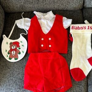 Infant boys Christmas outfit with shirt bib stocking